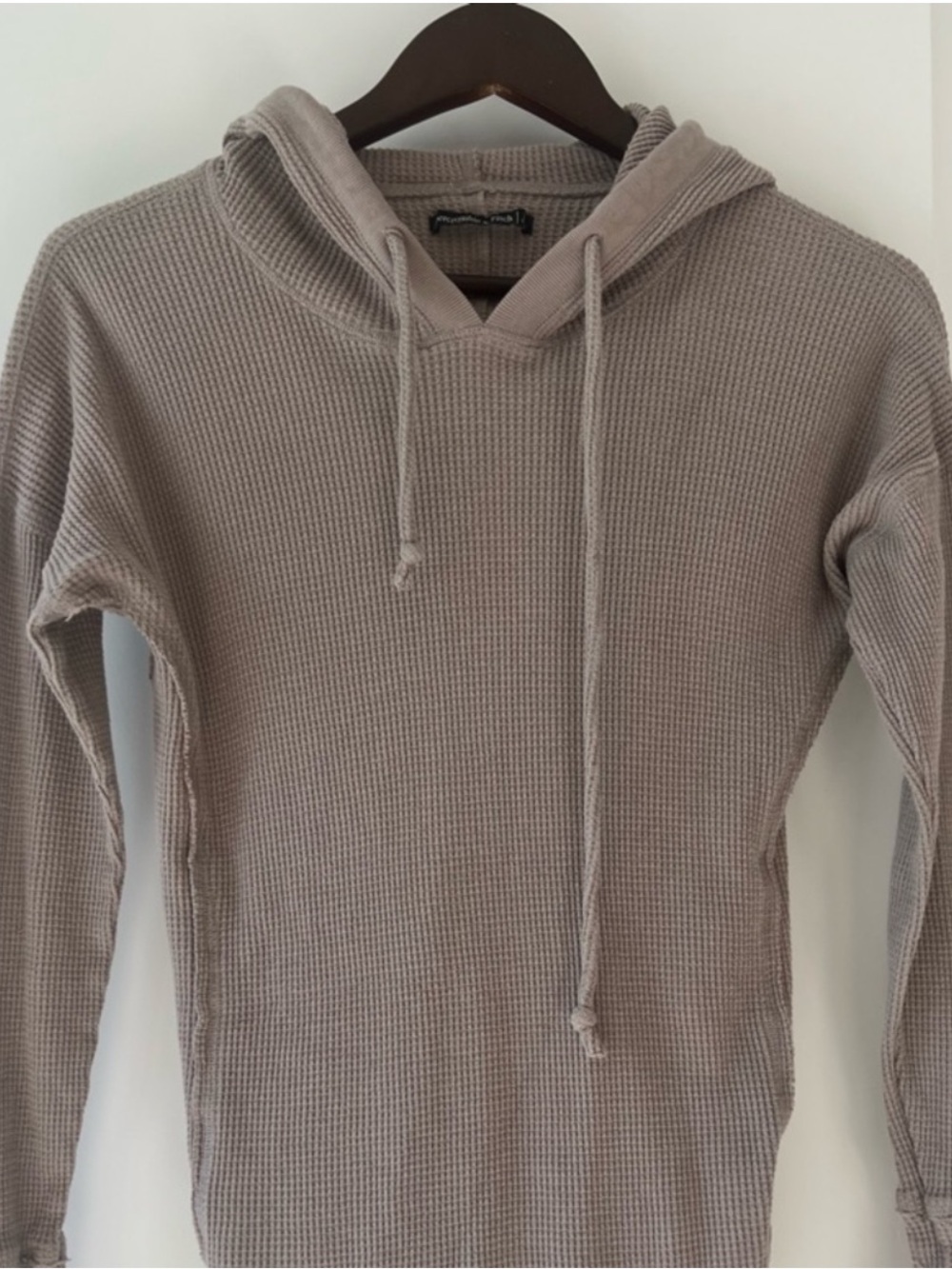 Abercrombie & Fitch Taupe Waffle Knit Thermal Pullover Hoodie Loungewear Sz XS